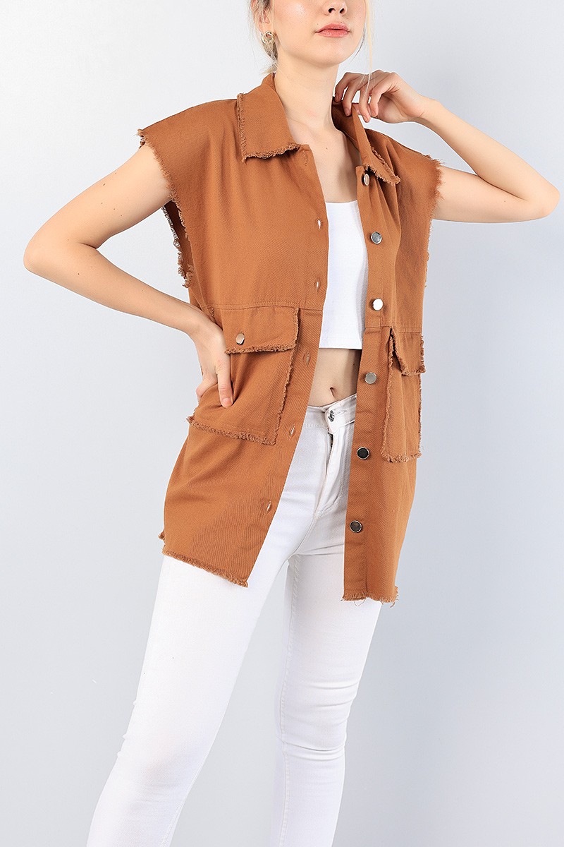 Taba Lazer Kesim Bayan Gabardin Gömlek Yelek 76053