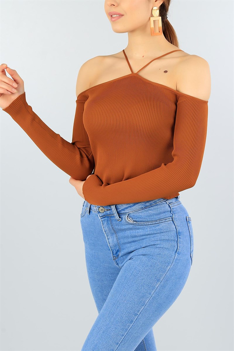 Taba Likralı Bayan Crop Triko 45604