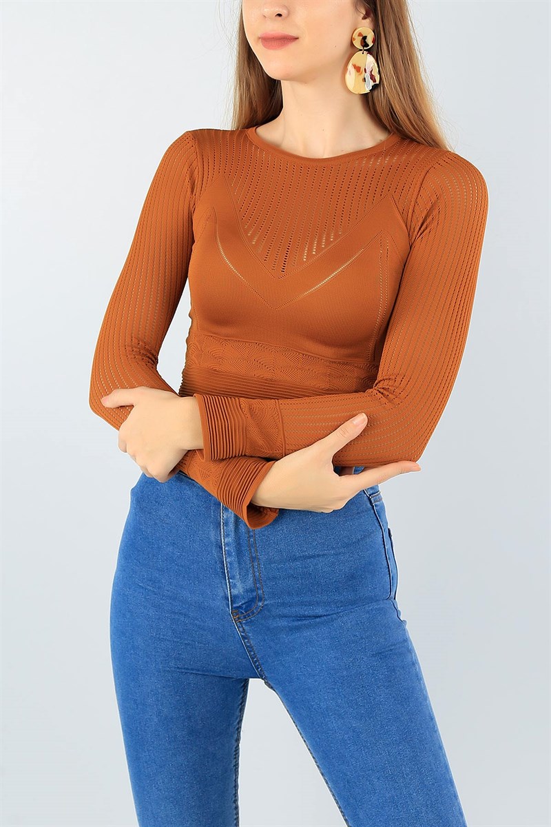 Taba Likralı Bayan Triko Crop 45091