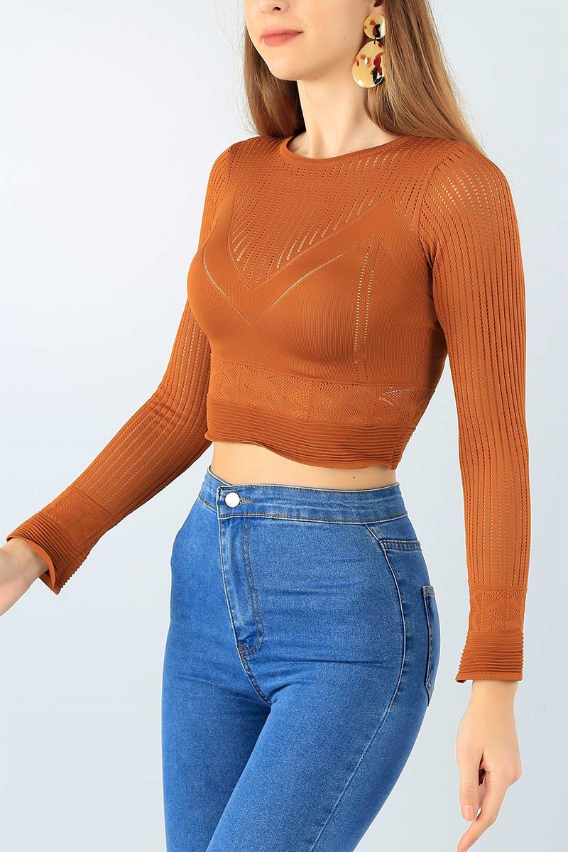 Taba Likralı Bayan Triko Crop 45091