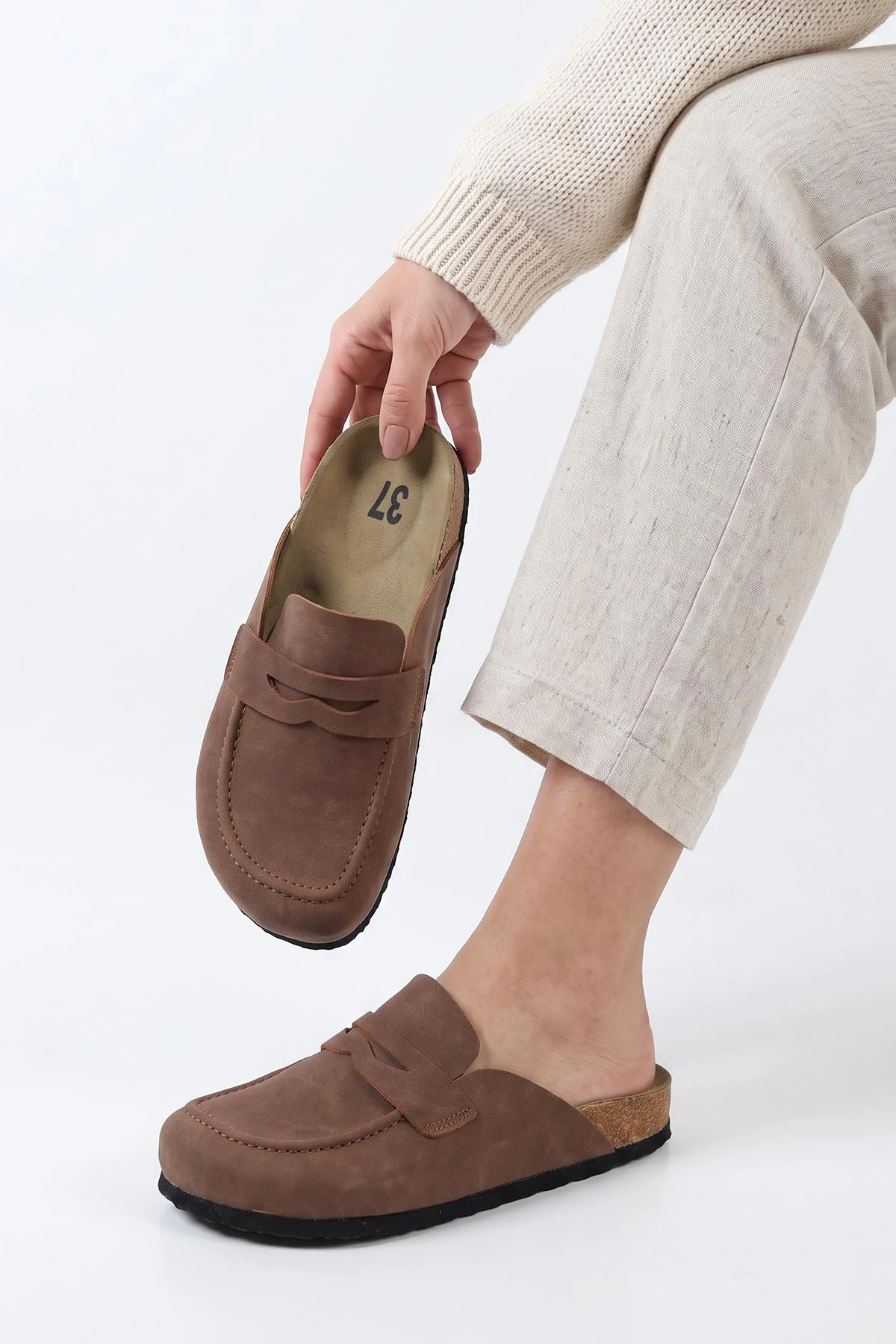 Taba Nubuk Kadın Loafer Terlik 500439