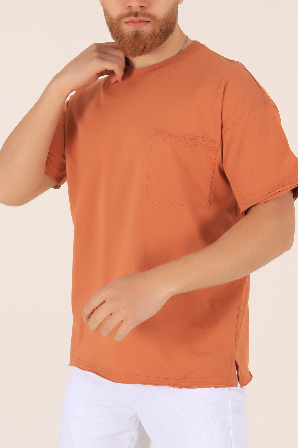 Taba Oversize Cep Detay Erkek Tişört 169690