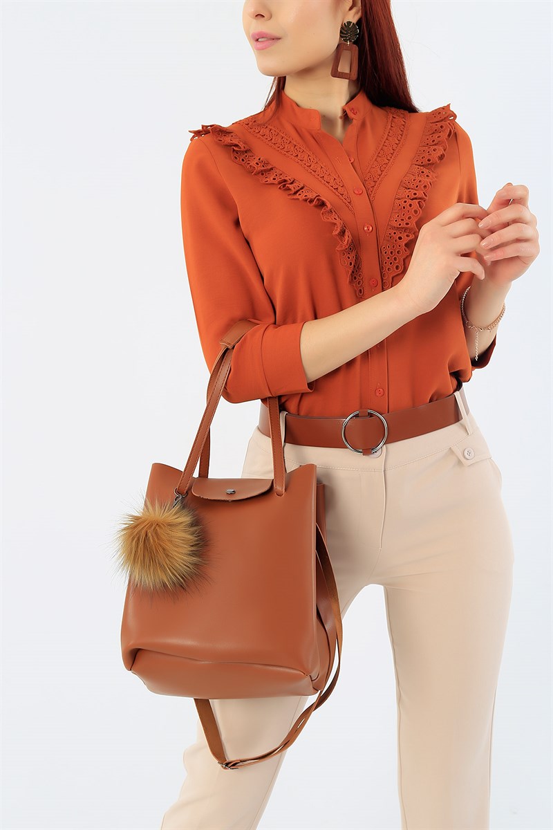 Taba Peluş Detay Omuz Çantası 30284Ç