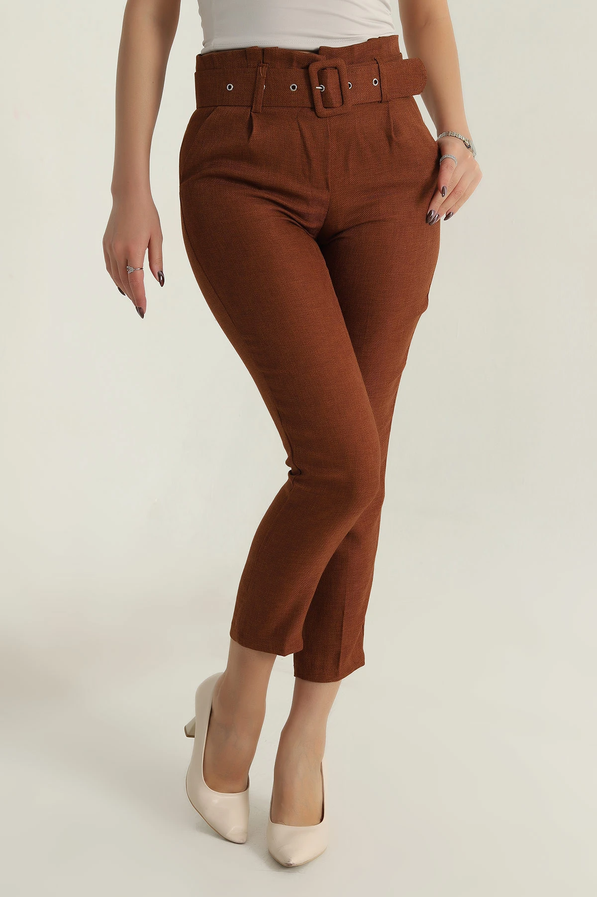 Taba Pensli Yün Efekt Kadın Pantolon 407153