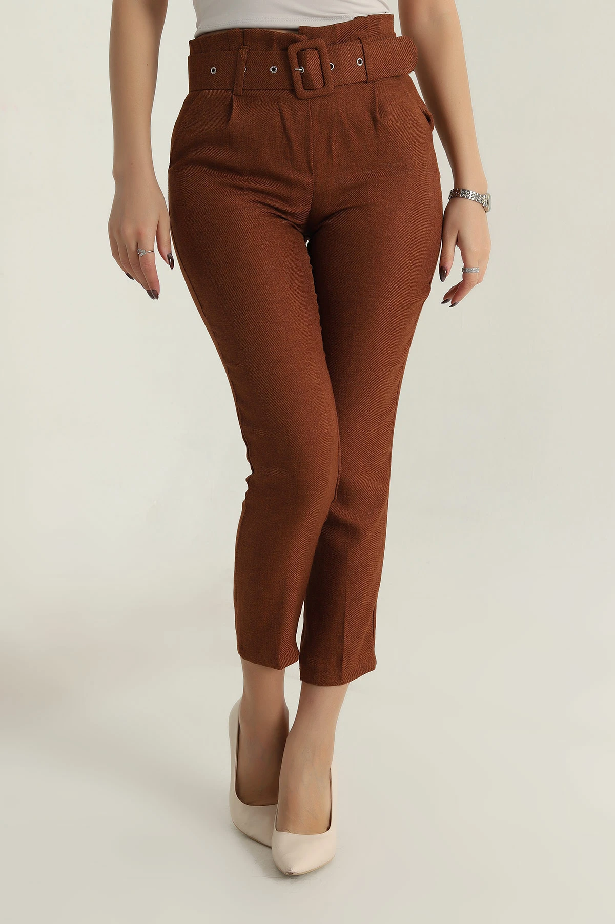 Taba Pensli Yün Efekt Kadın Pantolon 407153