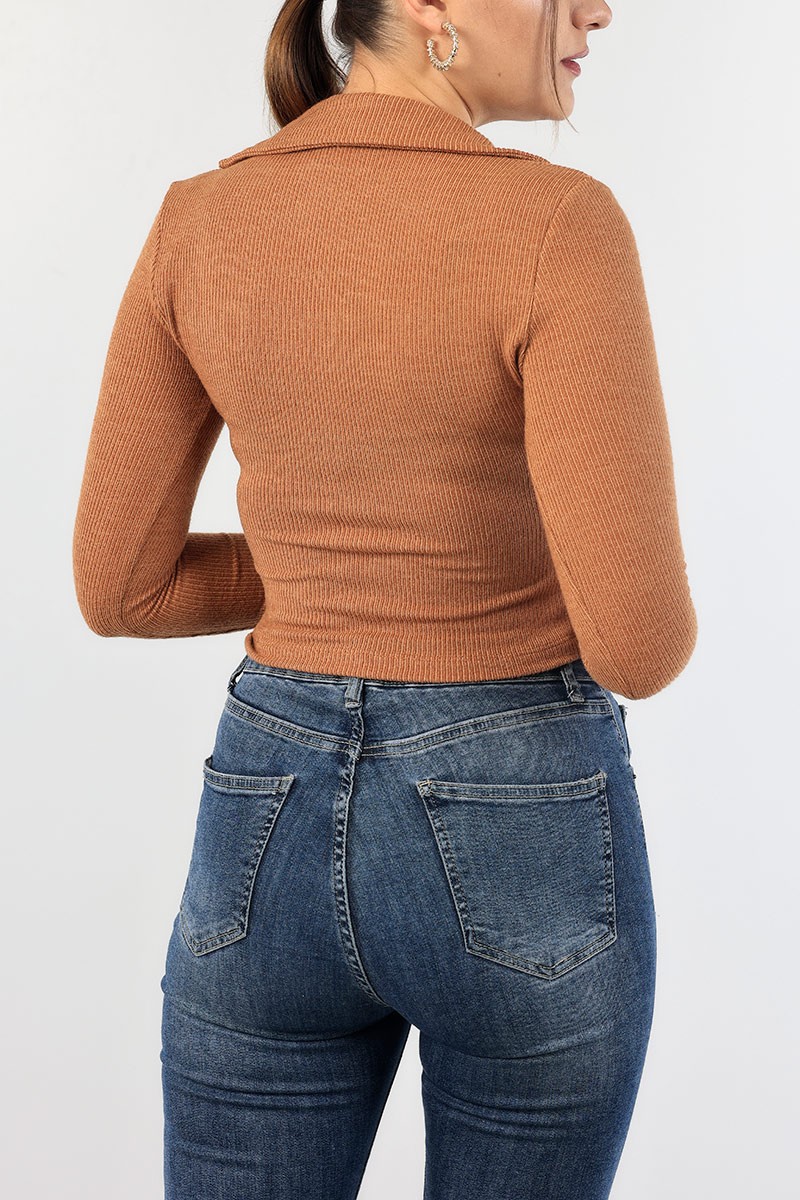 Taba Polo Yaka Fermuarlı Bluz 88731