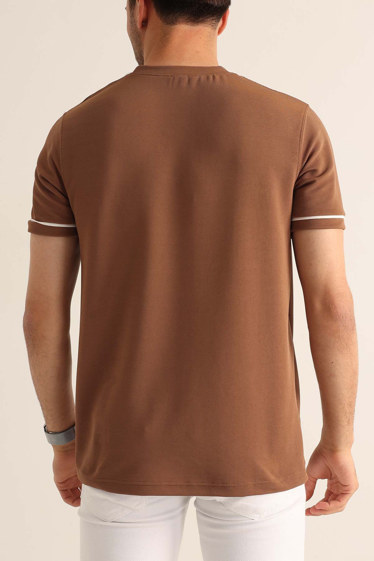 Taba Regular Fit Dokulu Nakışlı Yazı Detay Erkek Tişört 182157