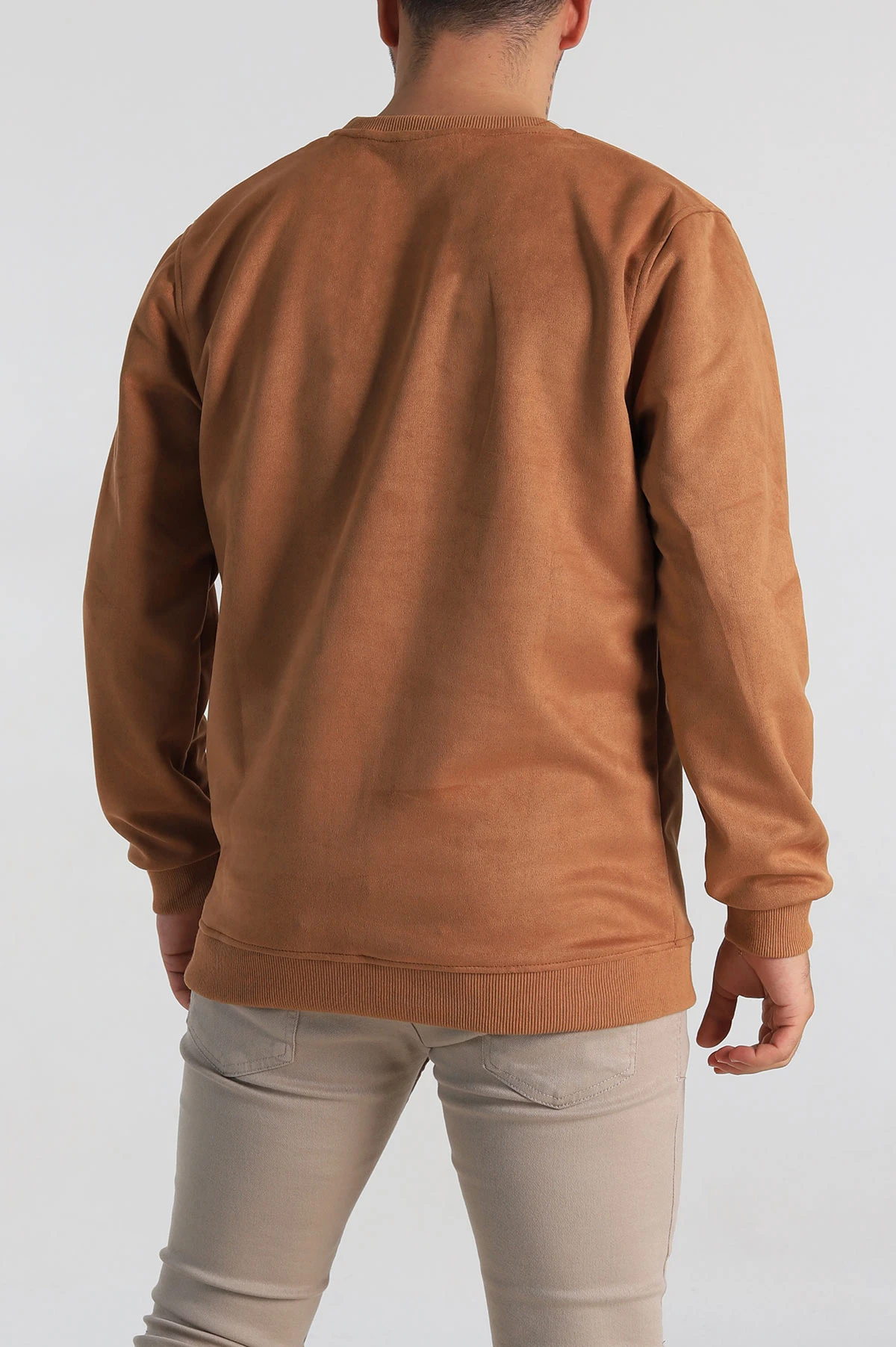 Taba Regular Fit Süet Kabartma Yazı Detaylı Erkek Sweatshirt 305855