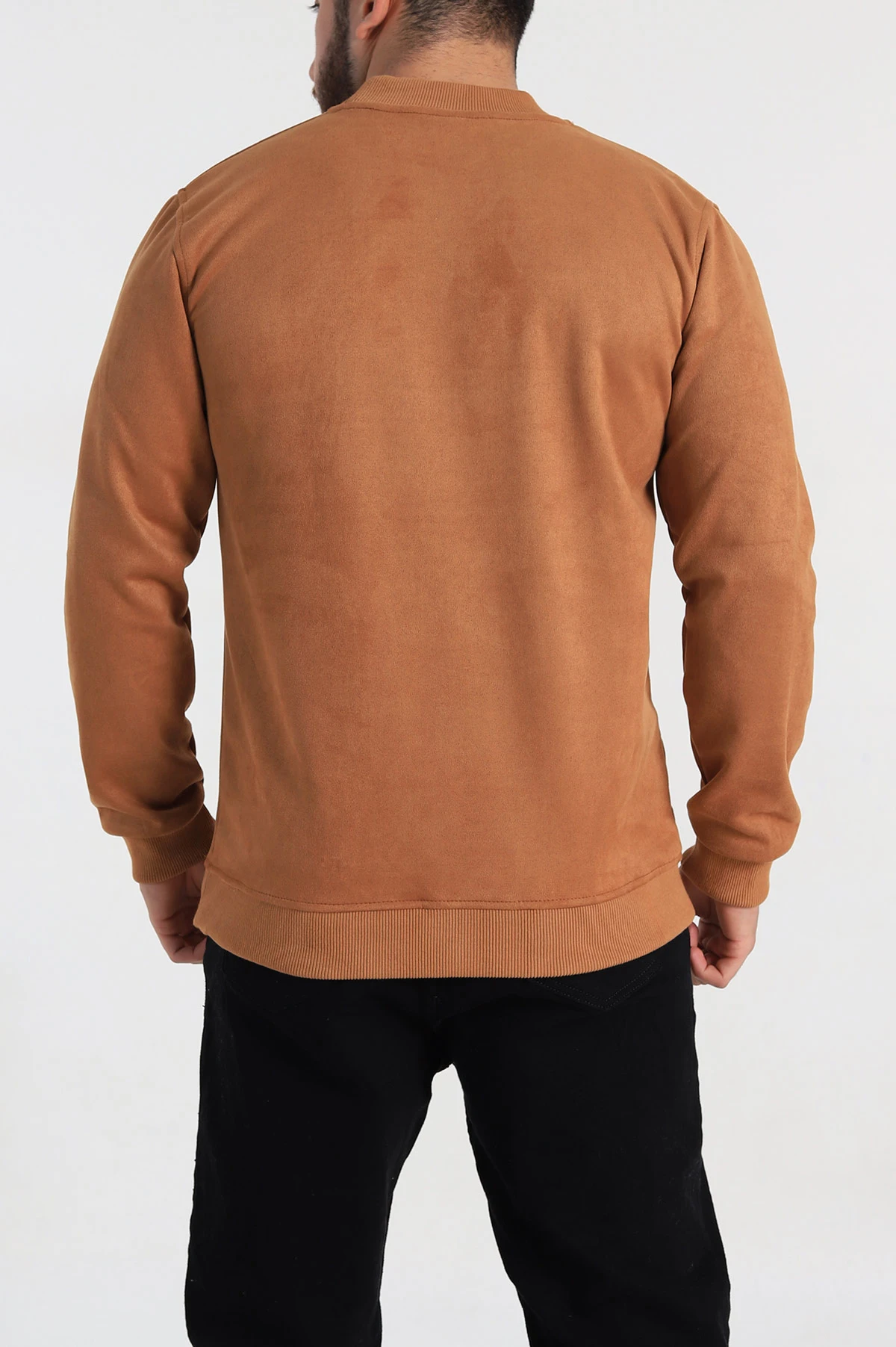 Taba Regular Fit Süet Kabartma Yazı Detaylı Erkek Sweatshirt 305896