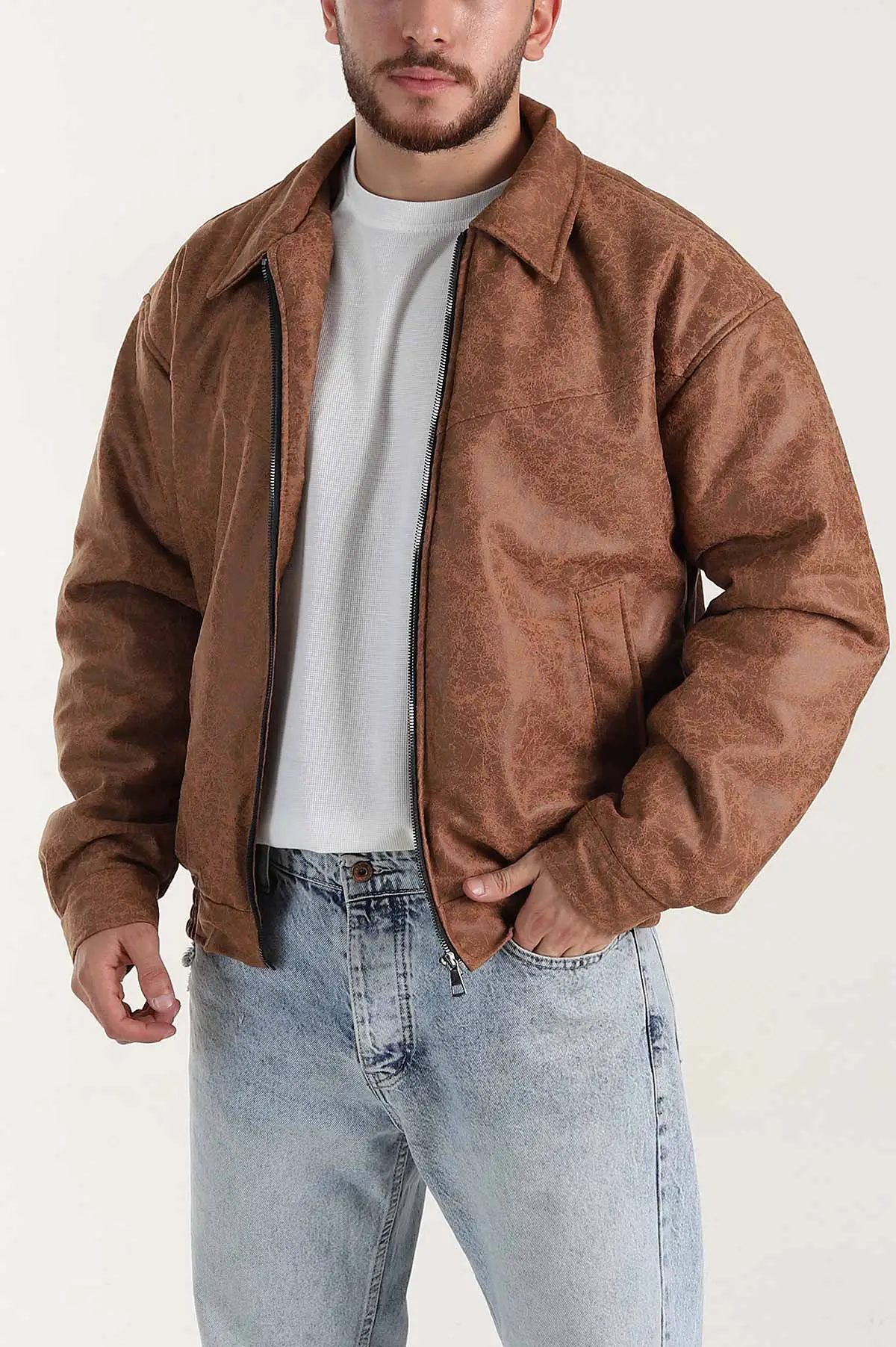 Taba Relaxed Fit Bel Lastikli İçi Dolgulu Erkek Bomber Mont 398714