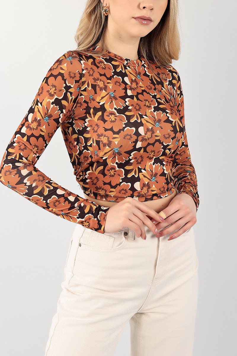 Taba Sırtı Bağlamalı Crop Bluz 100938