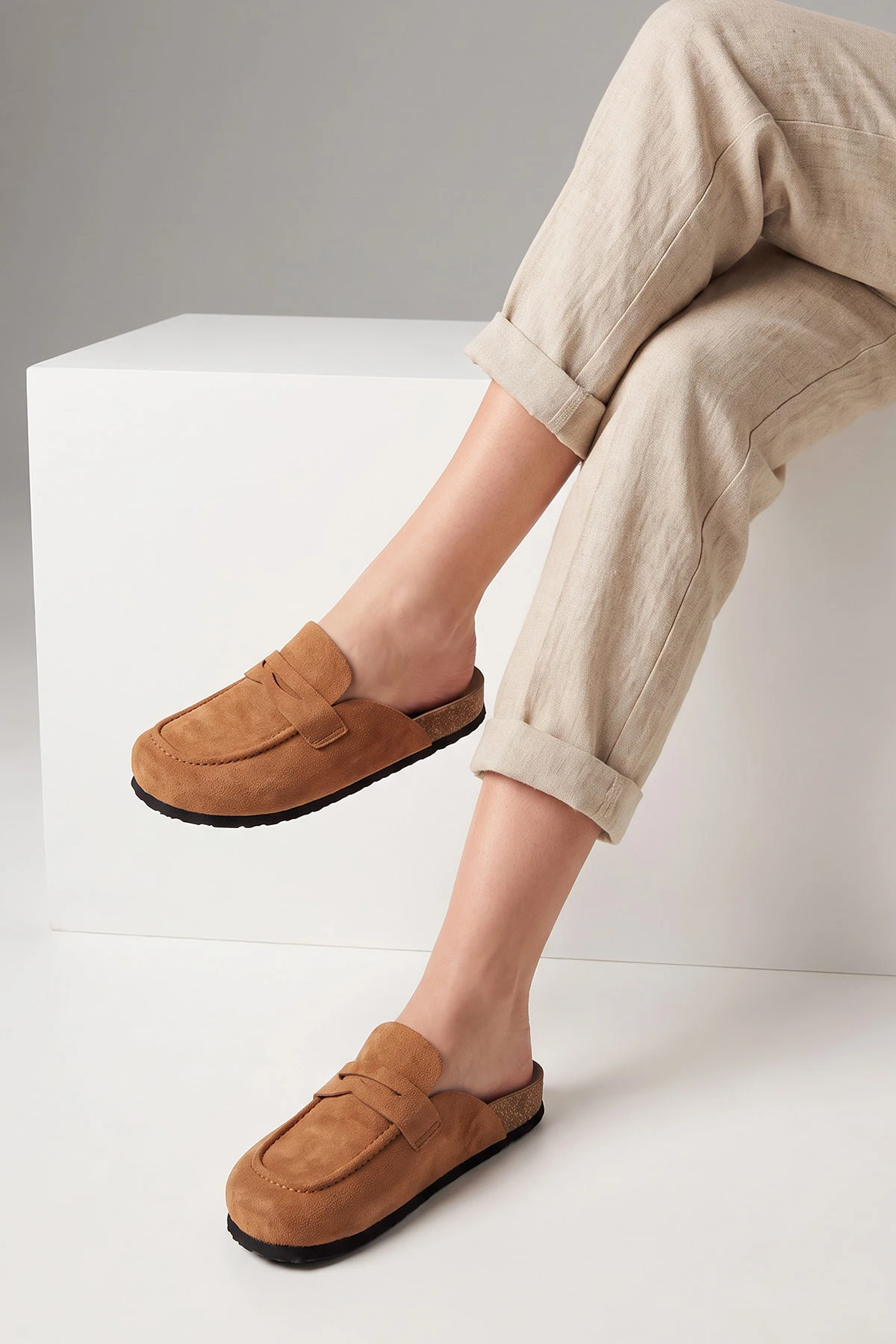 Taba Süet Kadın Loafer Terlik 500435