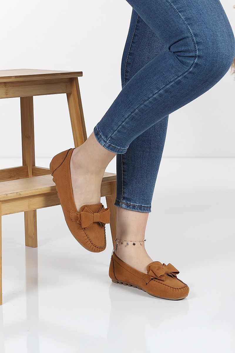 Taba Süet Papyonlu Kadın Babet Ayakkabı 105590