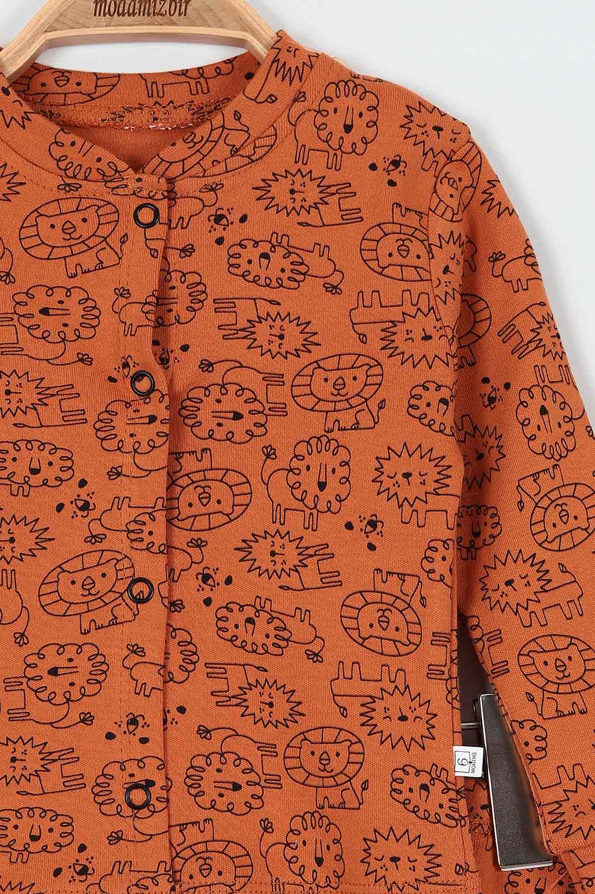 Tarçın (6-12 Ay) Aslan Baskılı Önü Çıtçıtlı Erkek Bebe Pijama Takım 196990