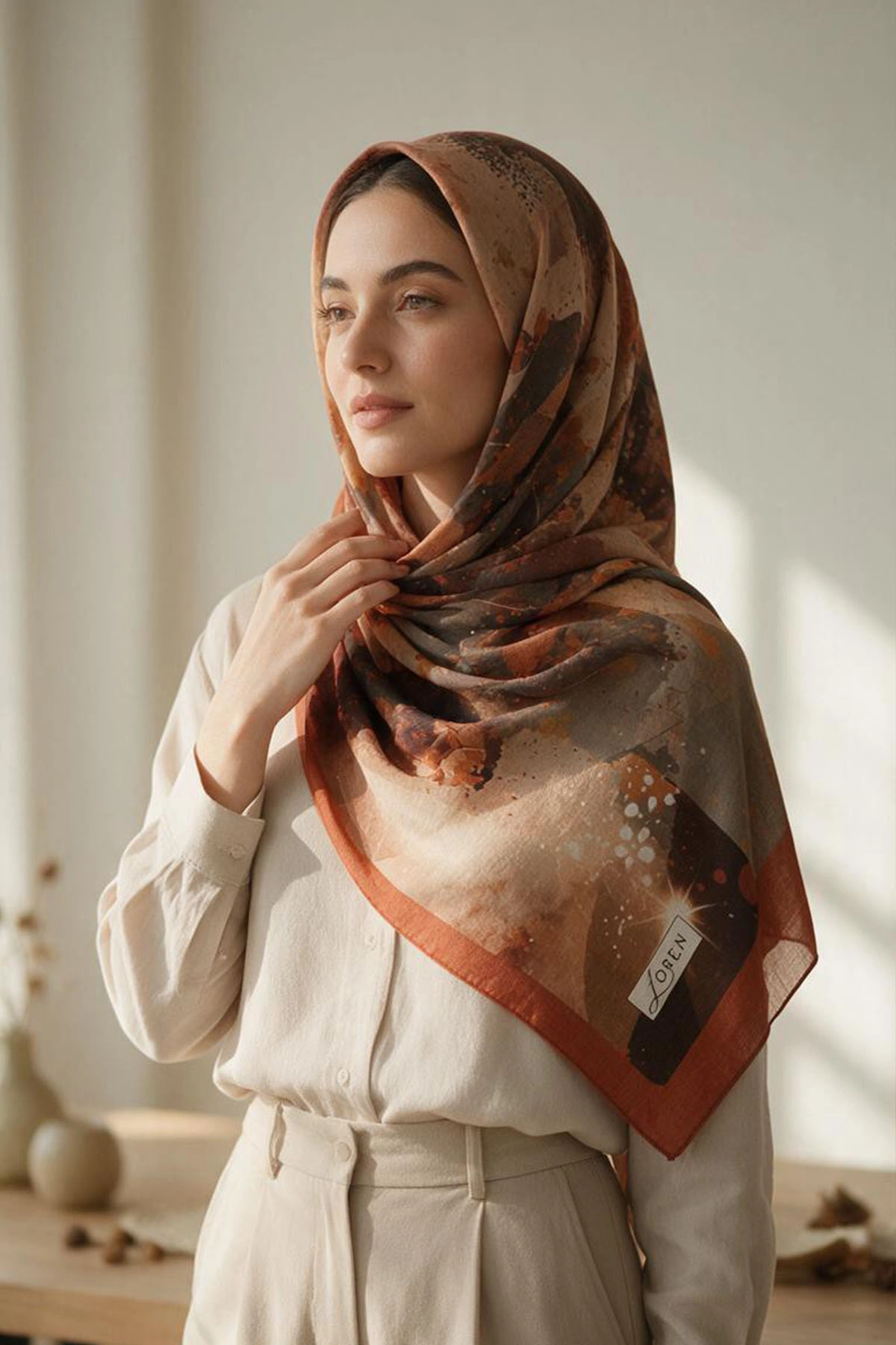 Tarçın 90x90 Cm Dijital Baskılı Nova Desen Soft Eşarp 498615