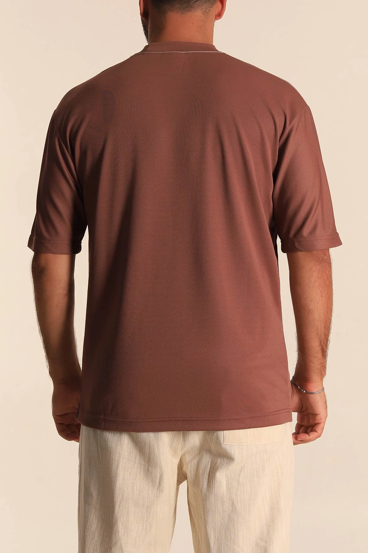 Tarçın Oversize Jakarlı Cep Detaylı Erkek Tişört 285765