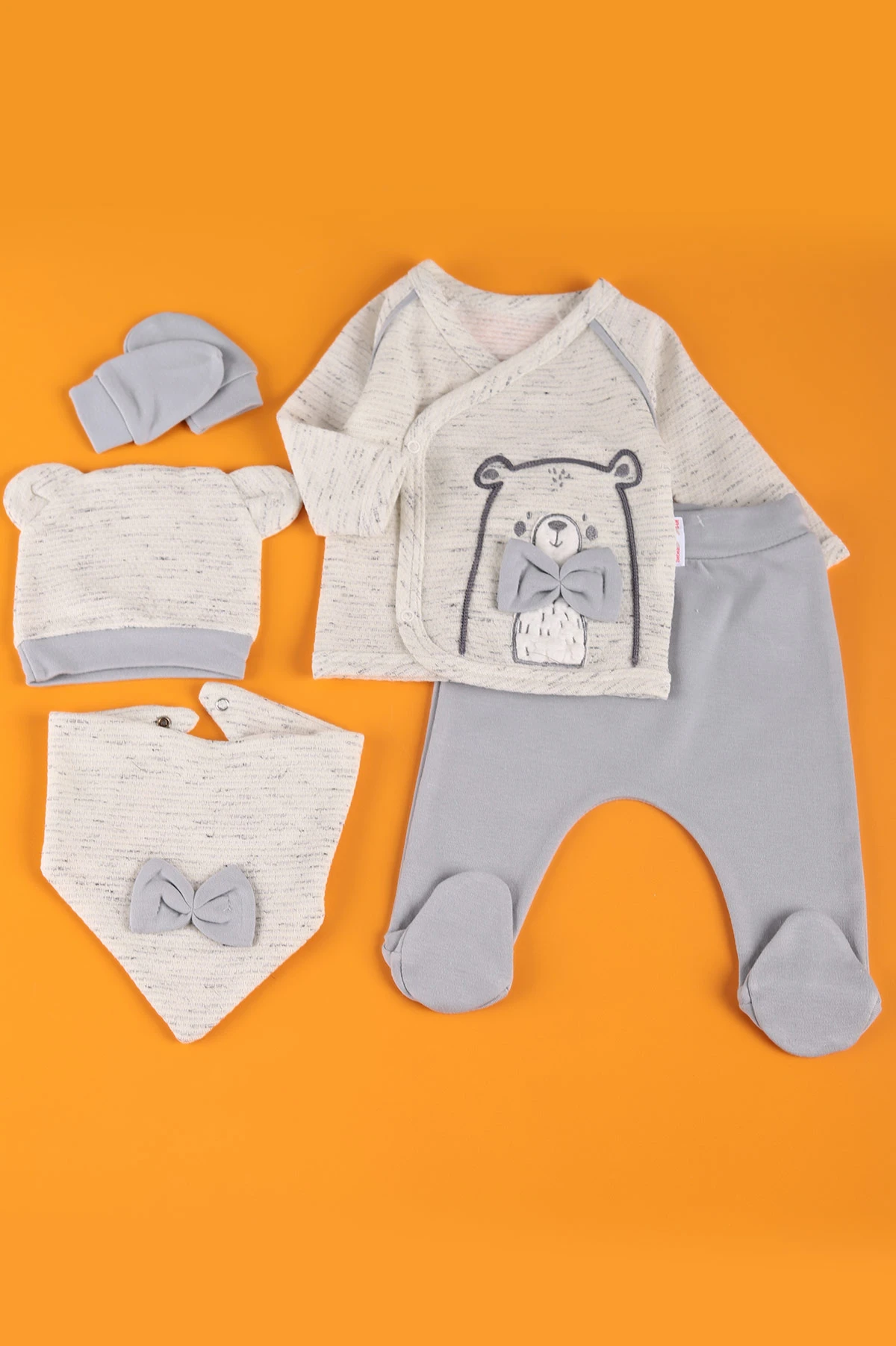 Taş (0-6 Ay) Kırçıllı Papyonlu Erkek Bebek Zıbın Takım 230338