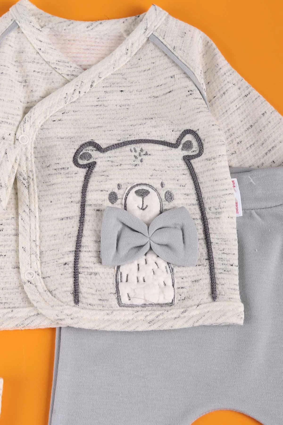 Taş (0-6 Ay) Kırçıllı Papyonlu Erkek Bebek Zıbın Takım 230338