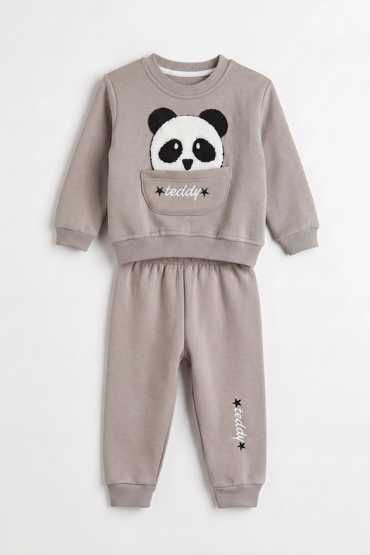 Taş (1-5 Yaş) Panda Nakışlı Cep Detay 3 İp Şardonlu Erkek Çocuk Kışlık Takım 486837