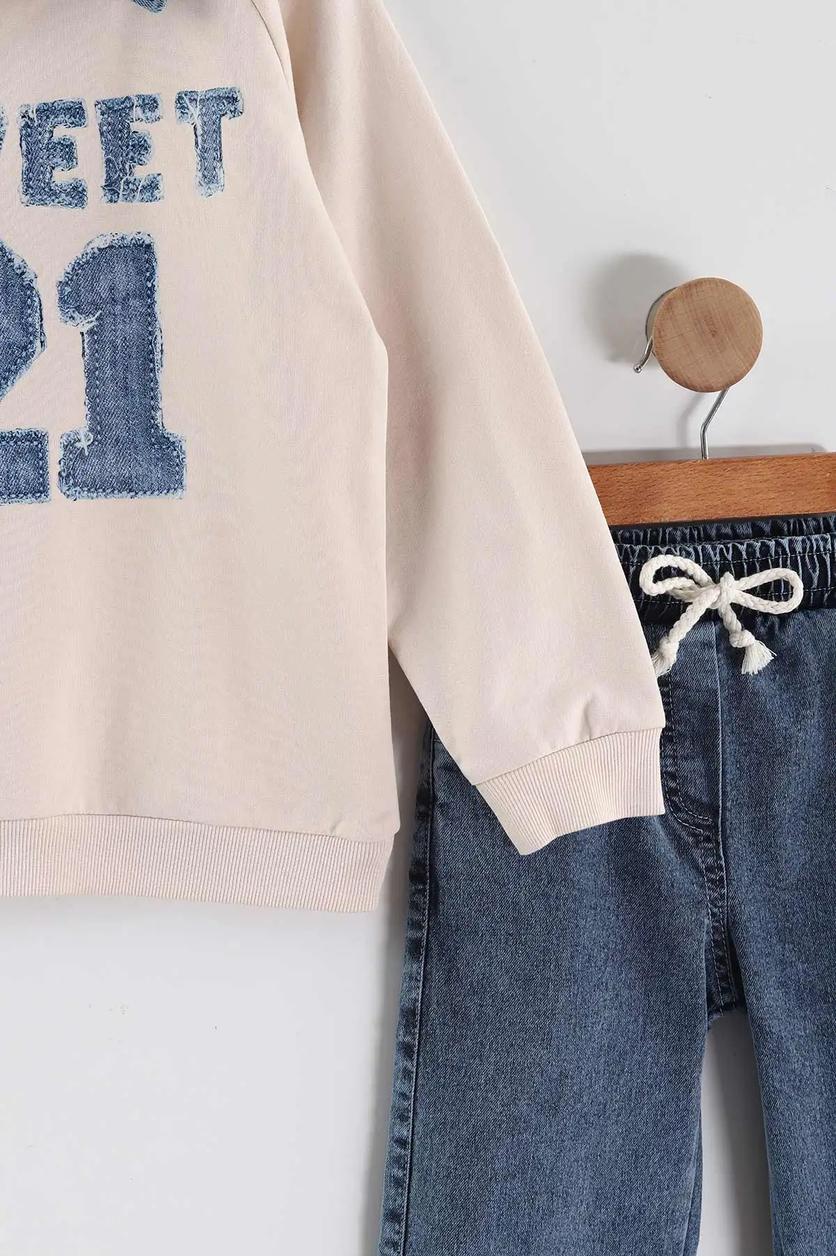 Taş (1-9 Yaş) Sweet 21 Baskılı Gömlek Yaka Kot Pantolonlu Kız Çocuk 2'li Takım 441592