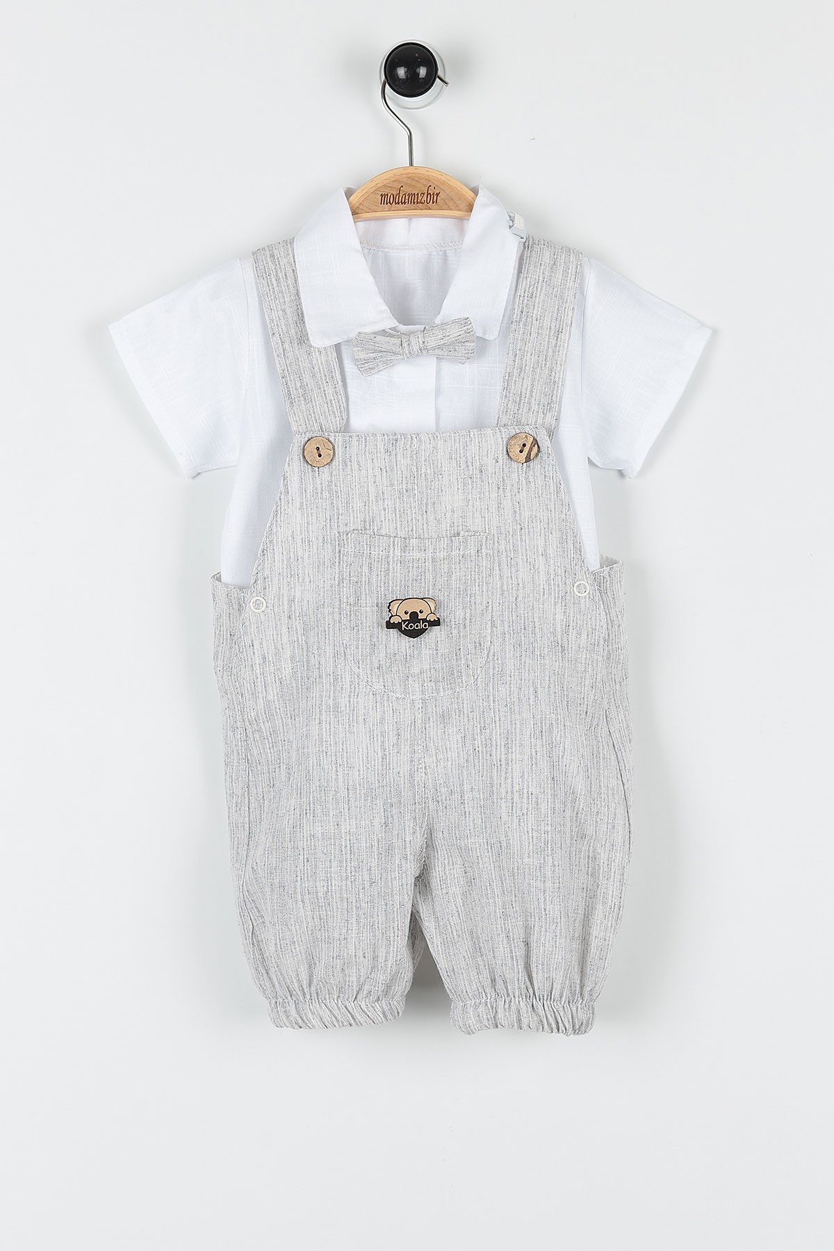 Taş (12-24 Ay) Koala Motifli Cep Detaylı Papyonlu Erkek Bebe Takım 169436