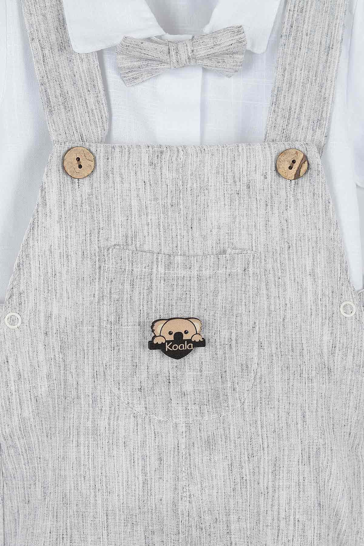 Taş (12-24 Ay) Koala Motifli Cep Detaylı Papyonlu Erkek Bebe Takım 169436