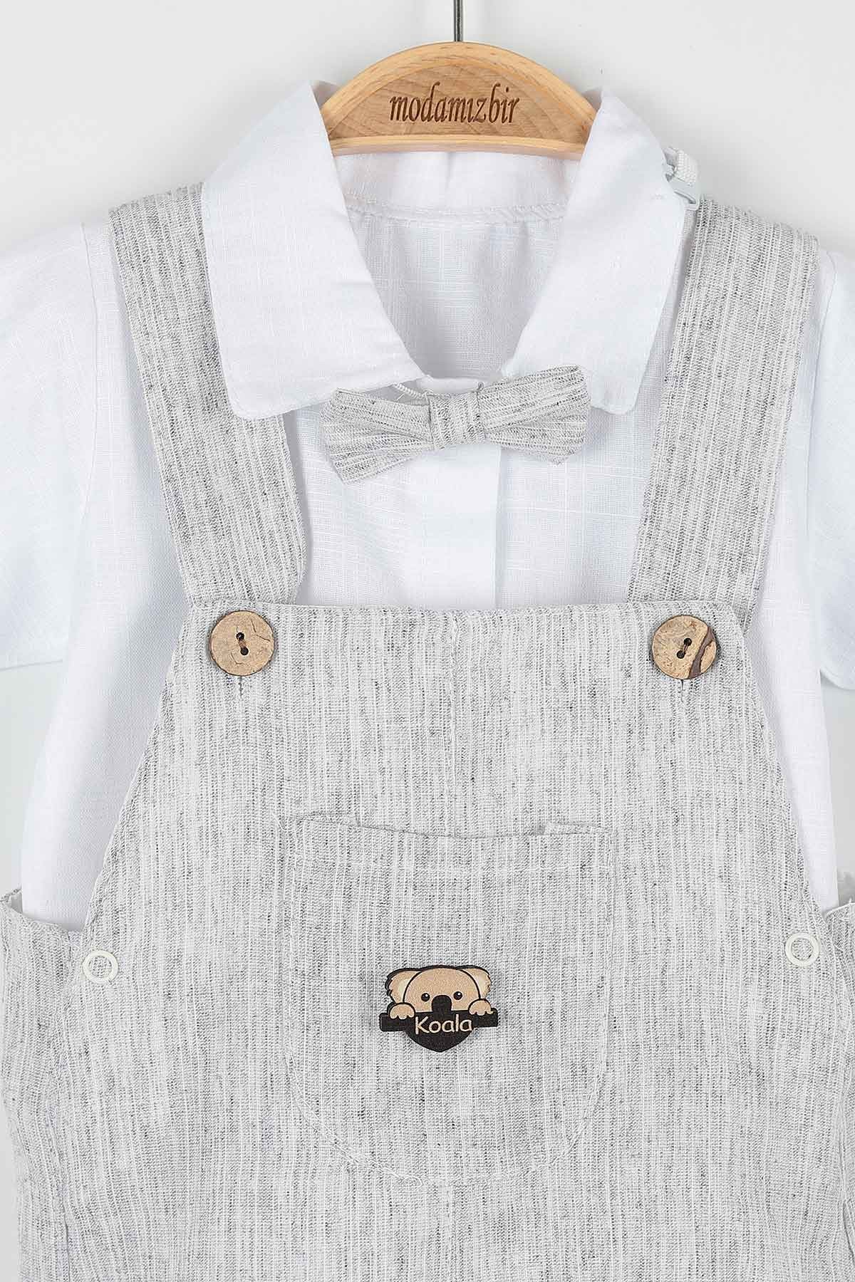 Taş (12-24 Ay) Koala Motifli Cep Detaylı Papyonlu Erkek Bebe Takım 169436