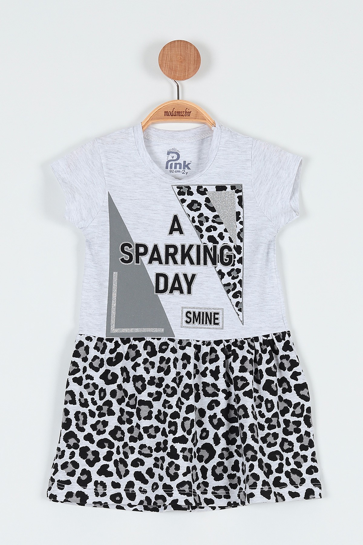 Taş (2-5 Yaş) Sparkıng Day Leopar Baskılı Kız Çocuk Elbise 190997