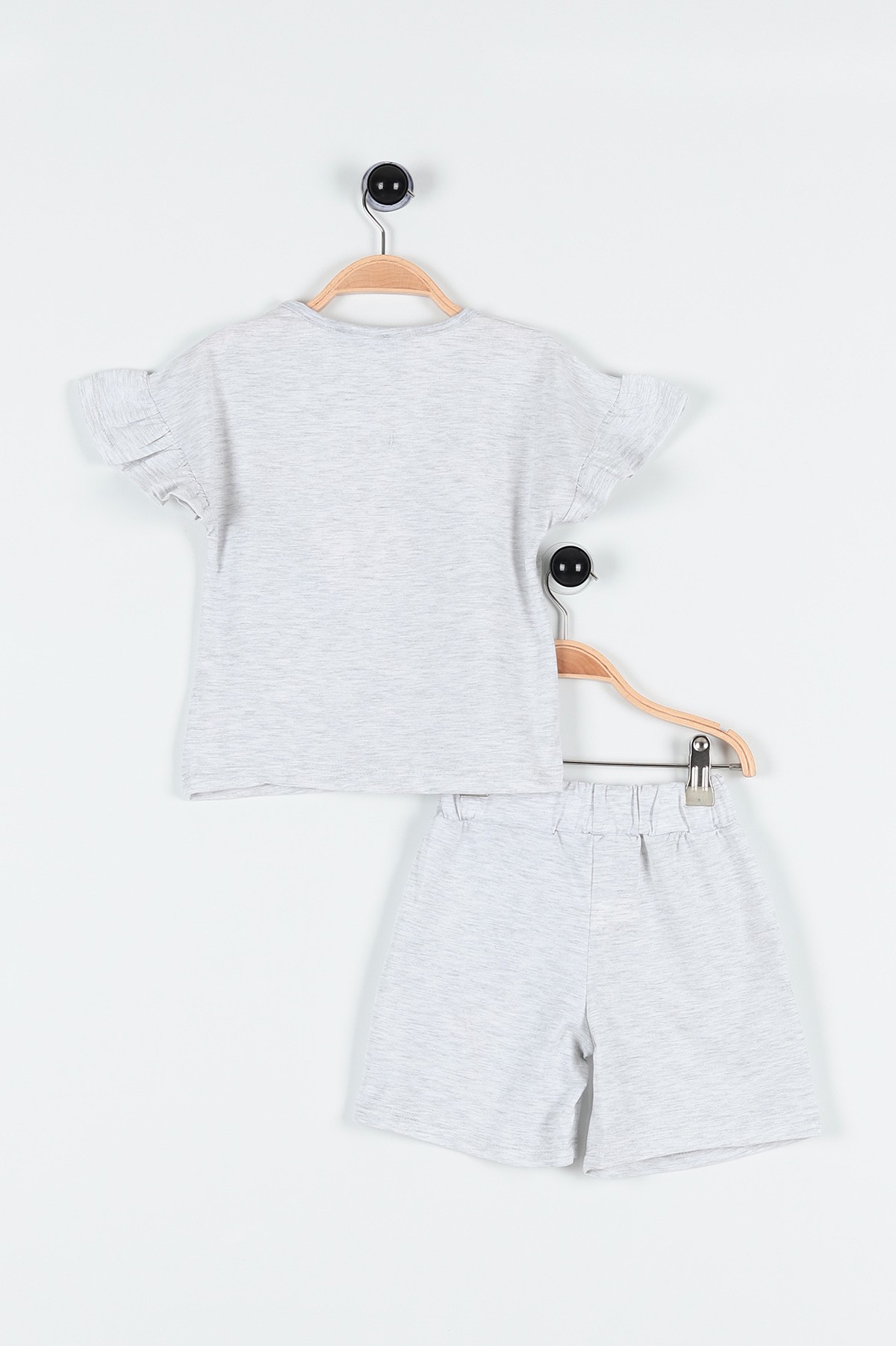 Taş (4-8 Yaş) Mutlu Fare Baskılı Şortlu Kol Fırfırlı Kız Çocuk Takım 172136