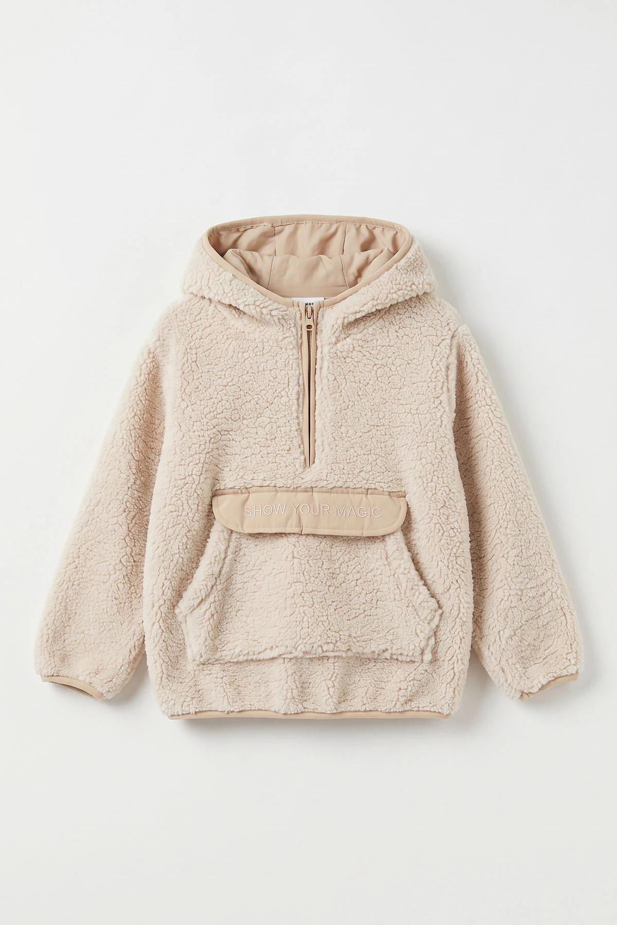 Taş (1-8 Yaş) Nakışlı Kapüşonlu Kanguru Cepli Yarım Fermuarlı Kuzu Kız &Bebek Çocuk Sweatshirt 496334