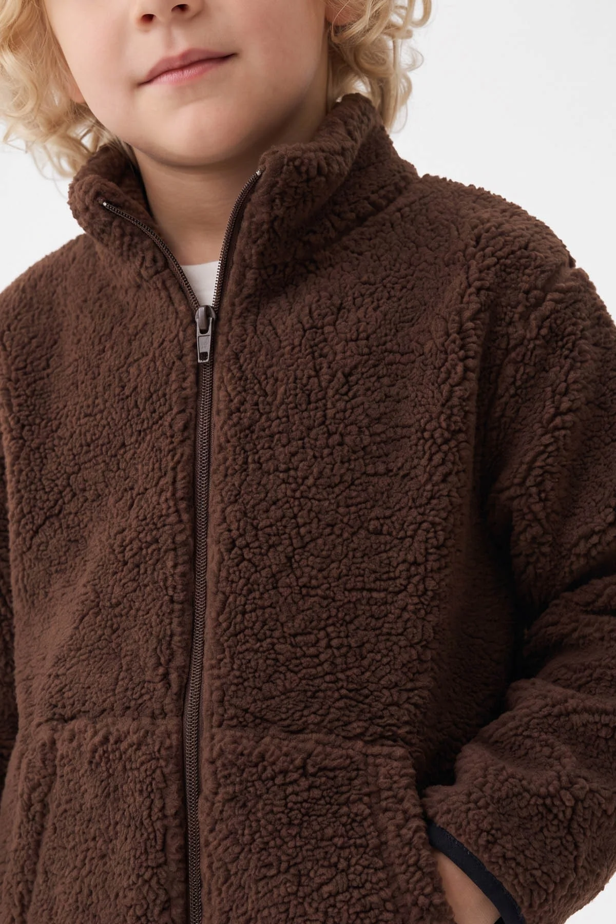 Taş (4-8 Yaş)Fermuarlı Kuzu Polarlı Gabardin Pantolonlu Erkek Çocuk Takım 492565
