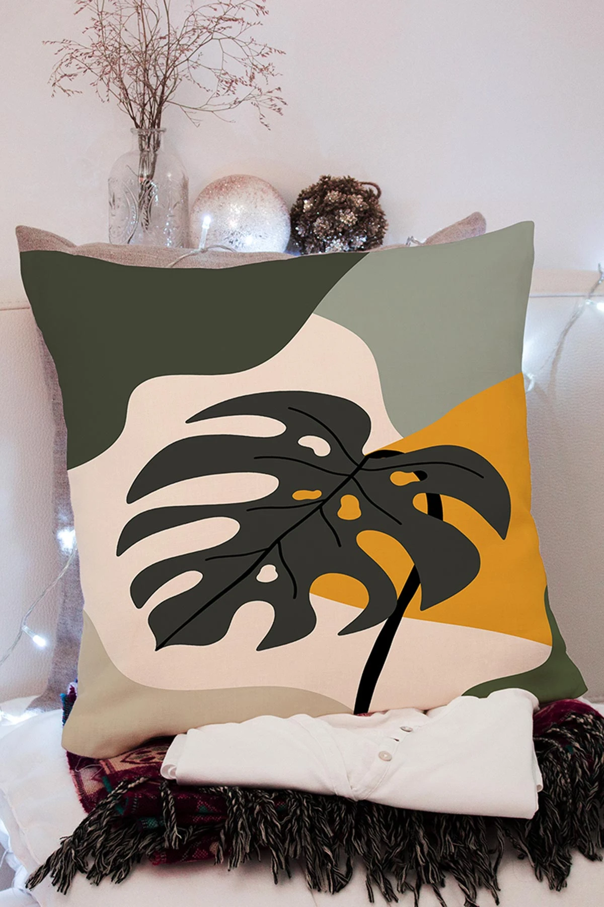 Haki 43x43 Dijital Baskılı Fermuarlı Modern Kırlent Kılıfı 272079