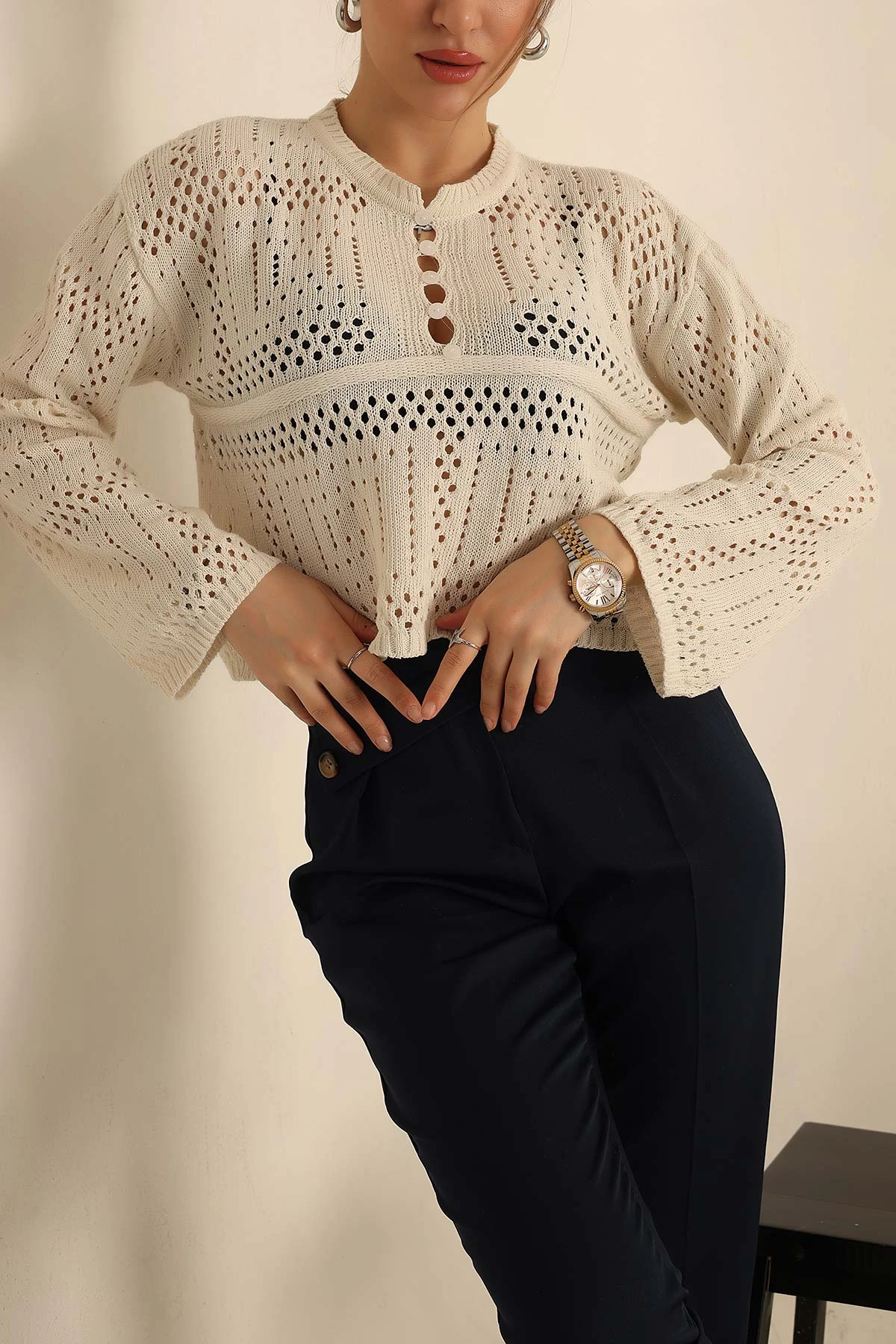 Taş Ajurlu Bayan Triko Bluz 243807