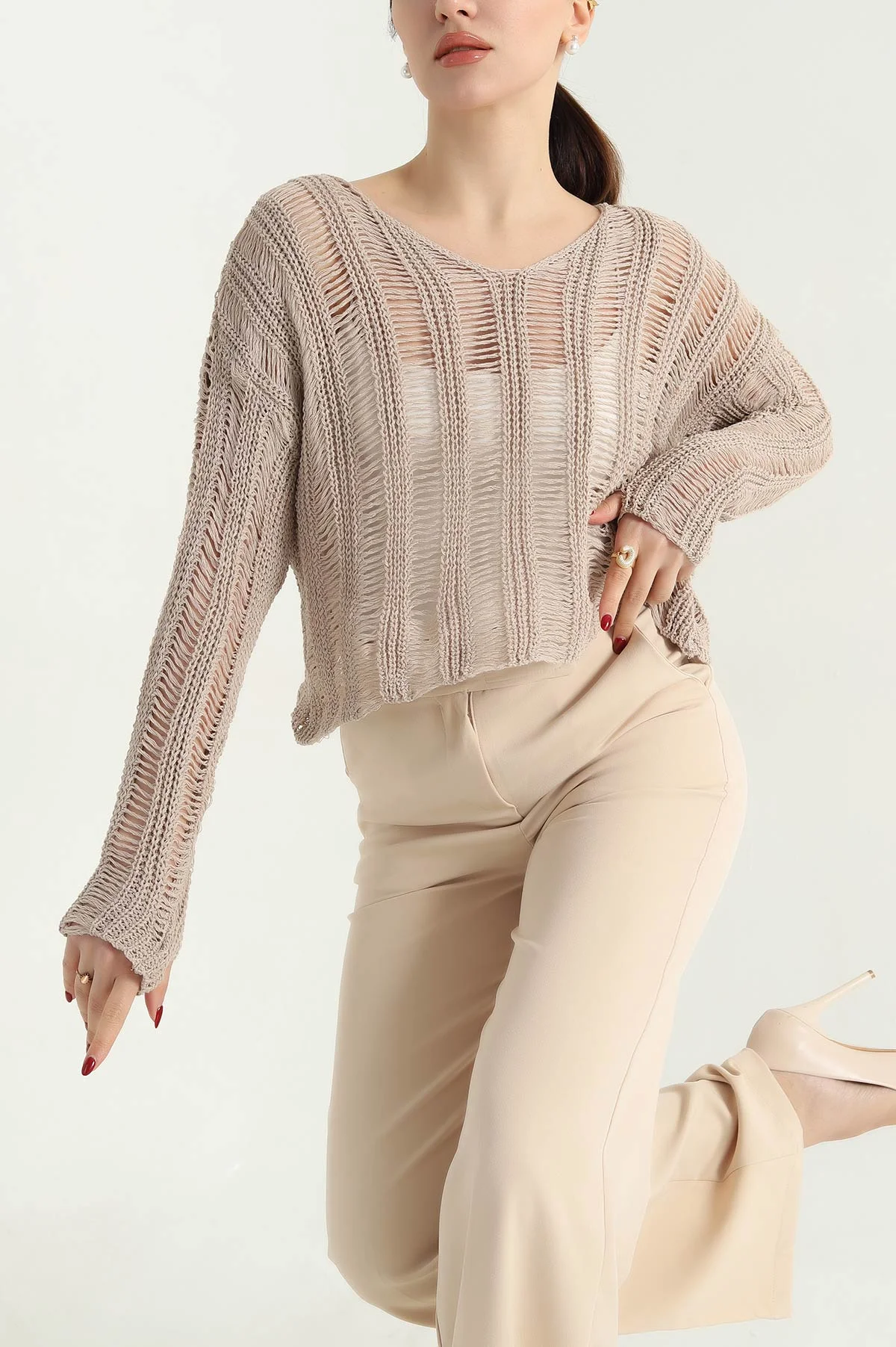 Taş Ajurlu Bayan Triko Bluz 338177