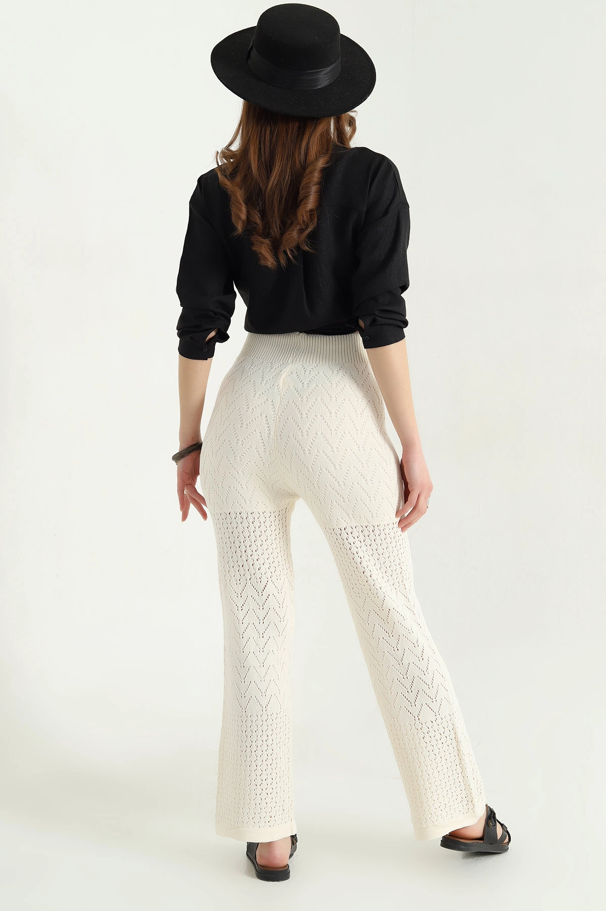 Taş Ajurlu Beli Lastikli Triko Kadın Pantolon 341603