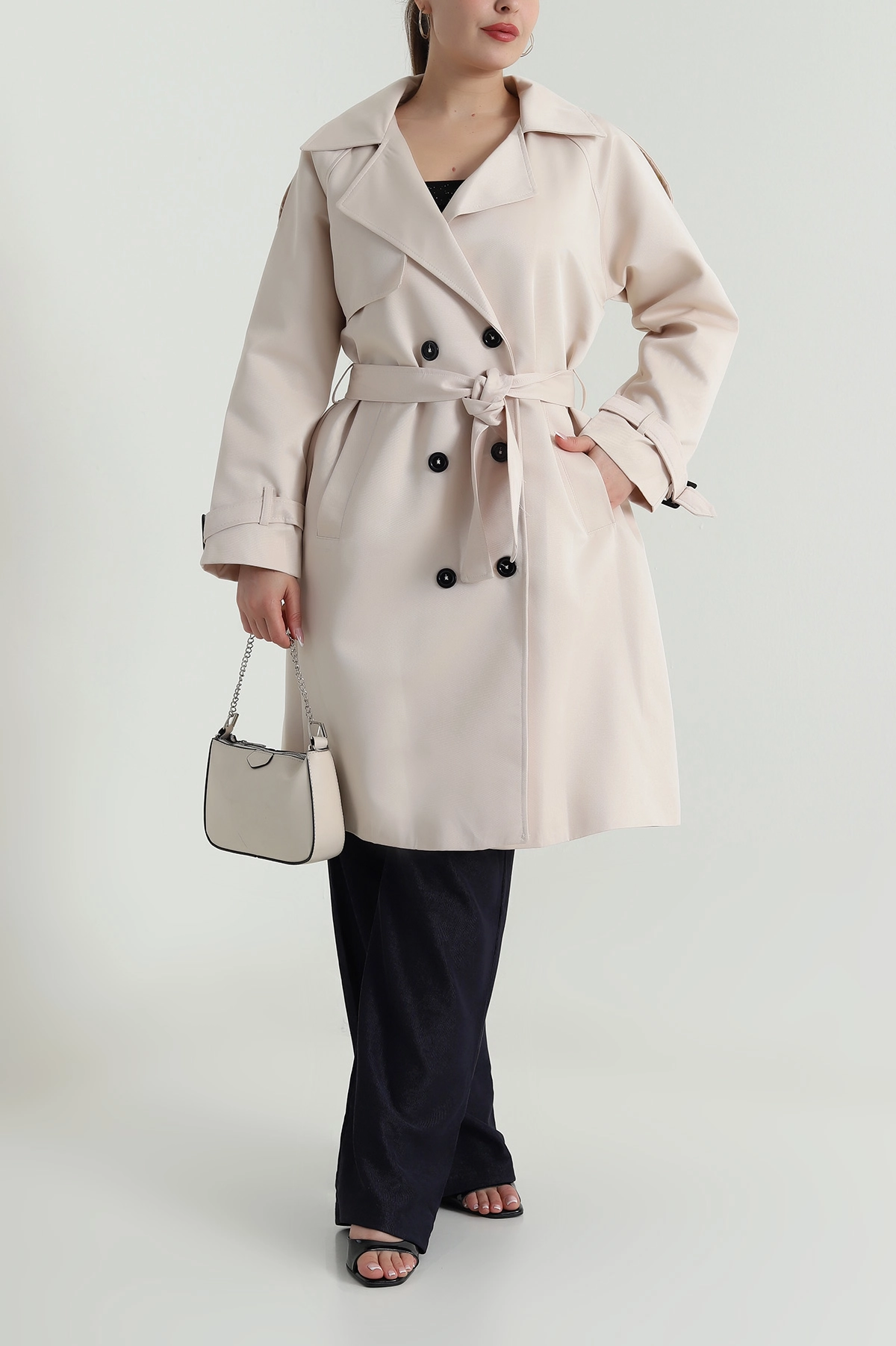 Taş Aller Detay Kadın Gabardin Trençkot 485783