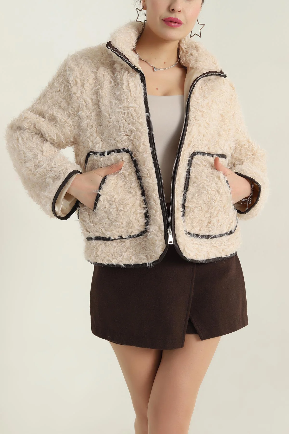 Taş Astarlı Cepli Kıvırcık Kadın Mont 417408