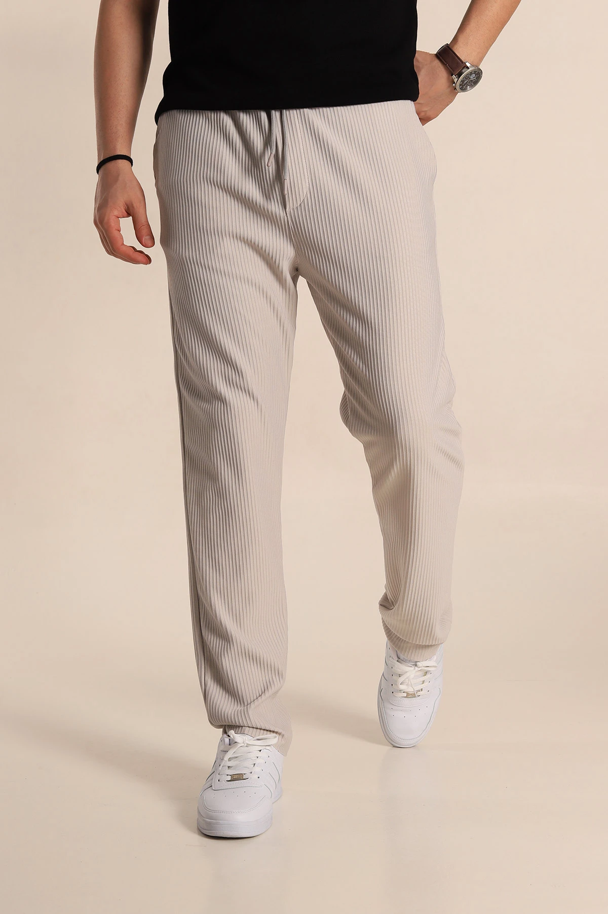 Taş Baggy Fit Bel Bağlamalı Kesik Paça Erkek Jogger Pantolon 257473