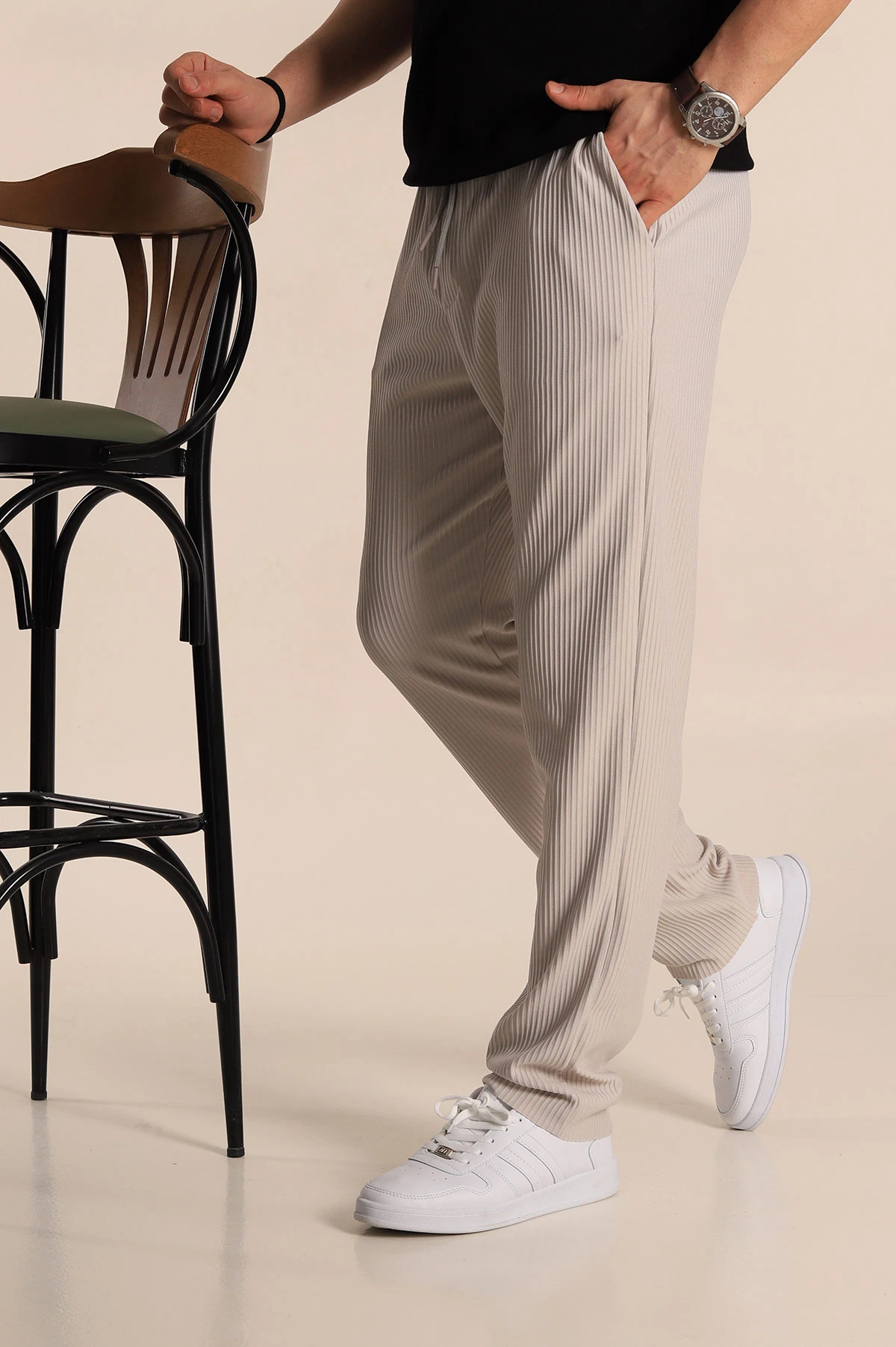 Taş Baggy Fit Bel Bağlamalı Kesik Paça Erkek Jogger Pantolon 257473