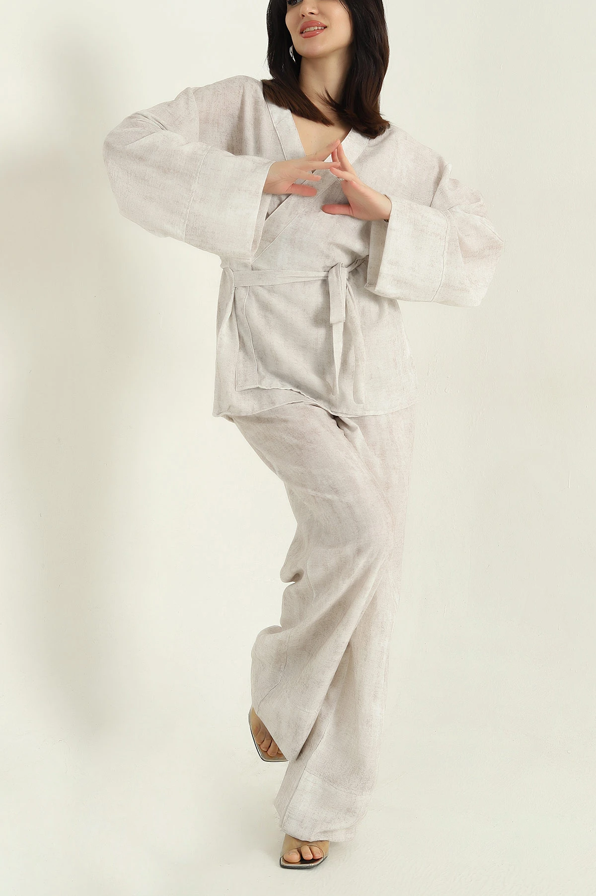Taş Batik Pantolon Bluz Keten İkili Takım 354369