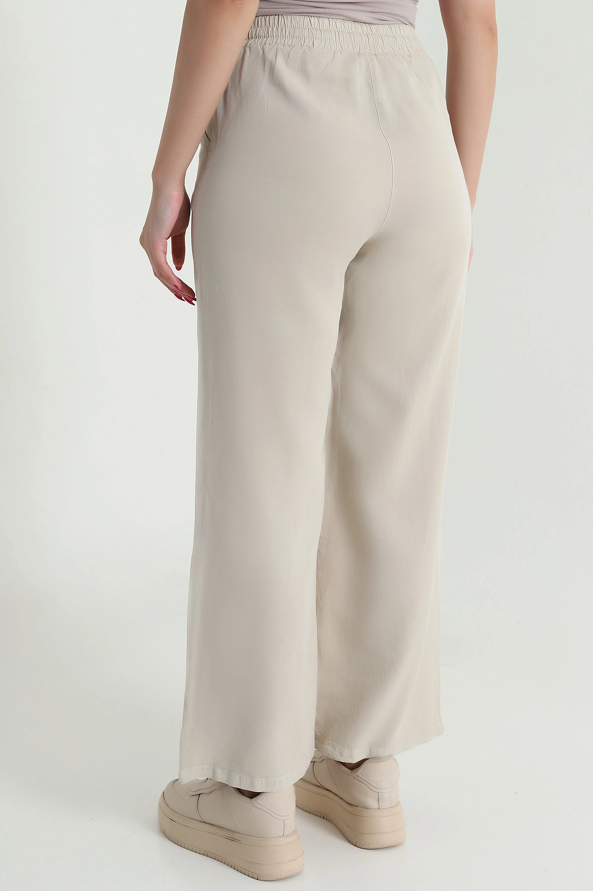Taş Bel Lastikli Bol Paça Tencel Kadın Pantolon 474044