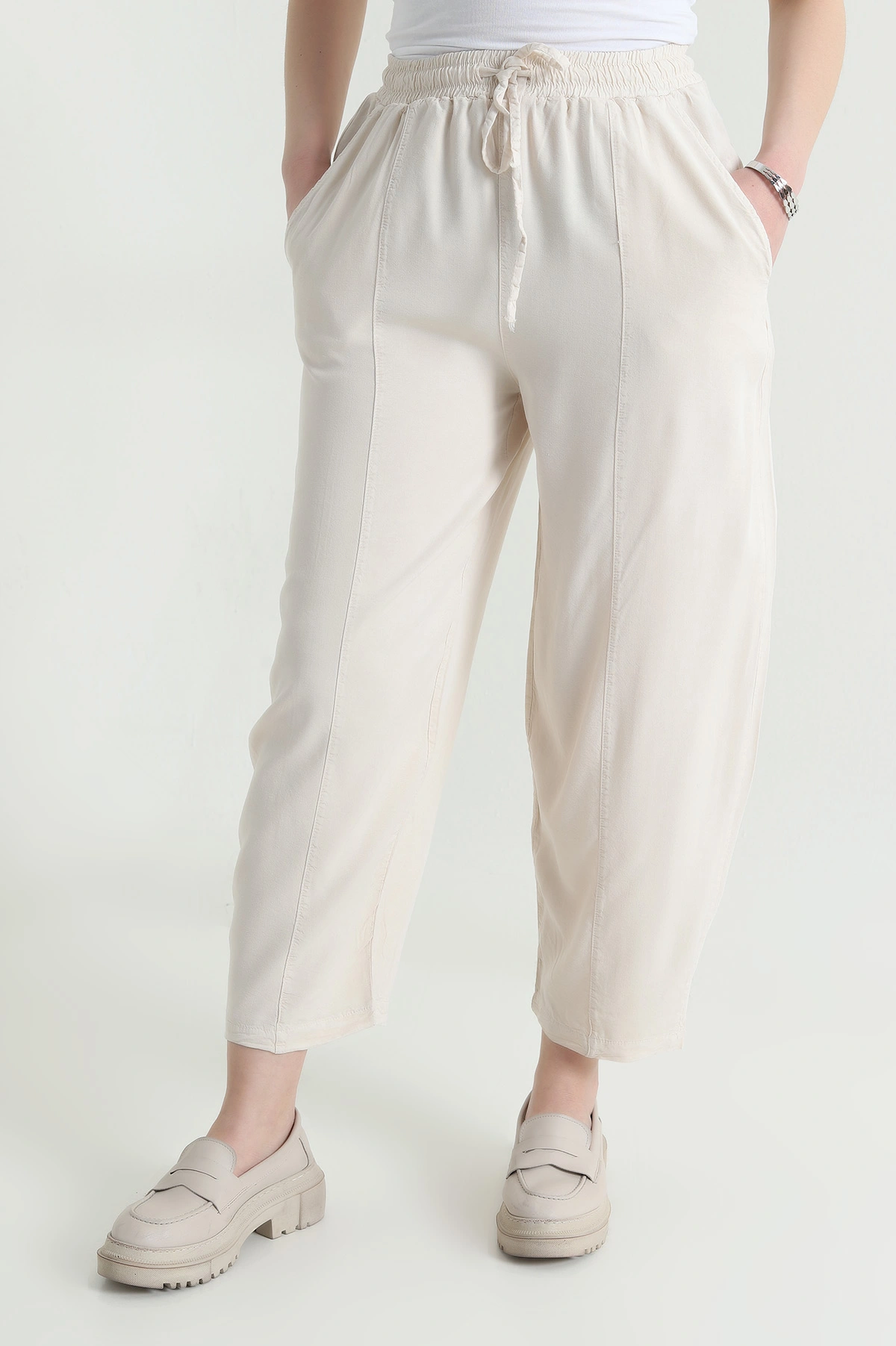 Taş Bel Lastikli Cepli Tencel Kadın Şalvar Pantolon 453172