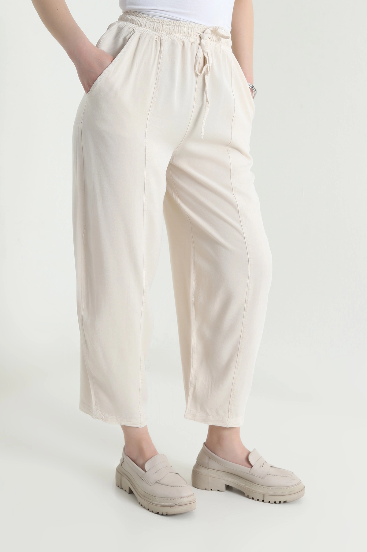 Taş Bel Lastikli Cepli Tencel Kadın Şalvar Pantolon 453172