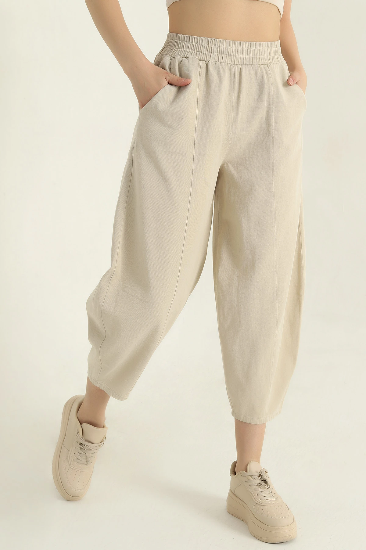 Taş Bel Lastikli Gabardin Şalvar Kadın Pantolon 357406