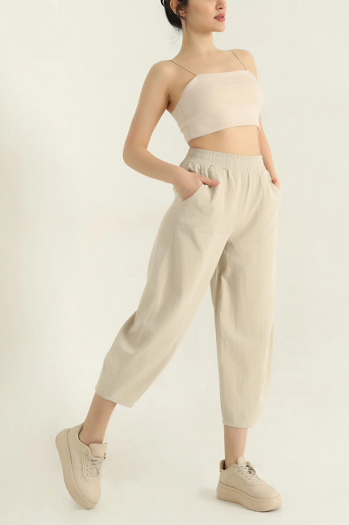 Taş Bel Lastikli Gabardin Şalvar Kadın Pantolon 357406