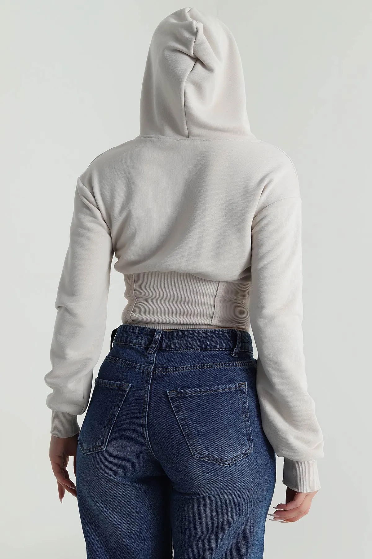 Taş Beli Korseli Şardonsuz Üç İp Kadın Fermuarlı Sweat 486167