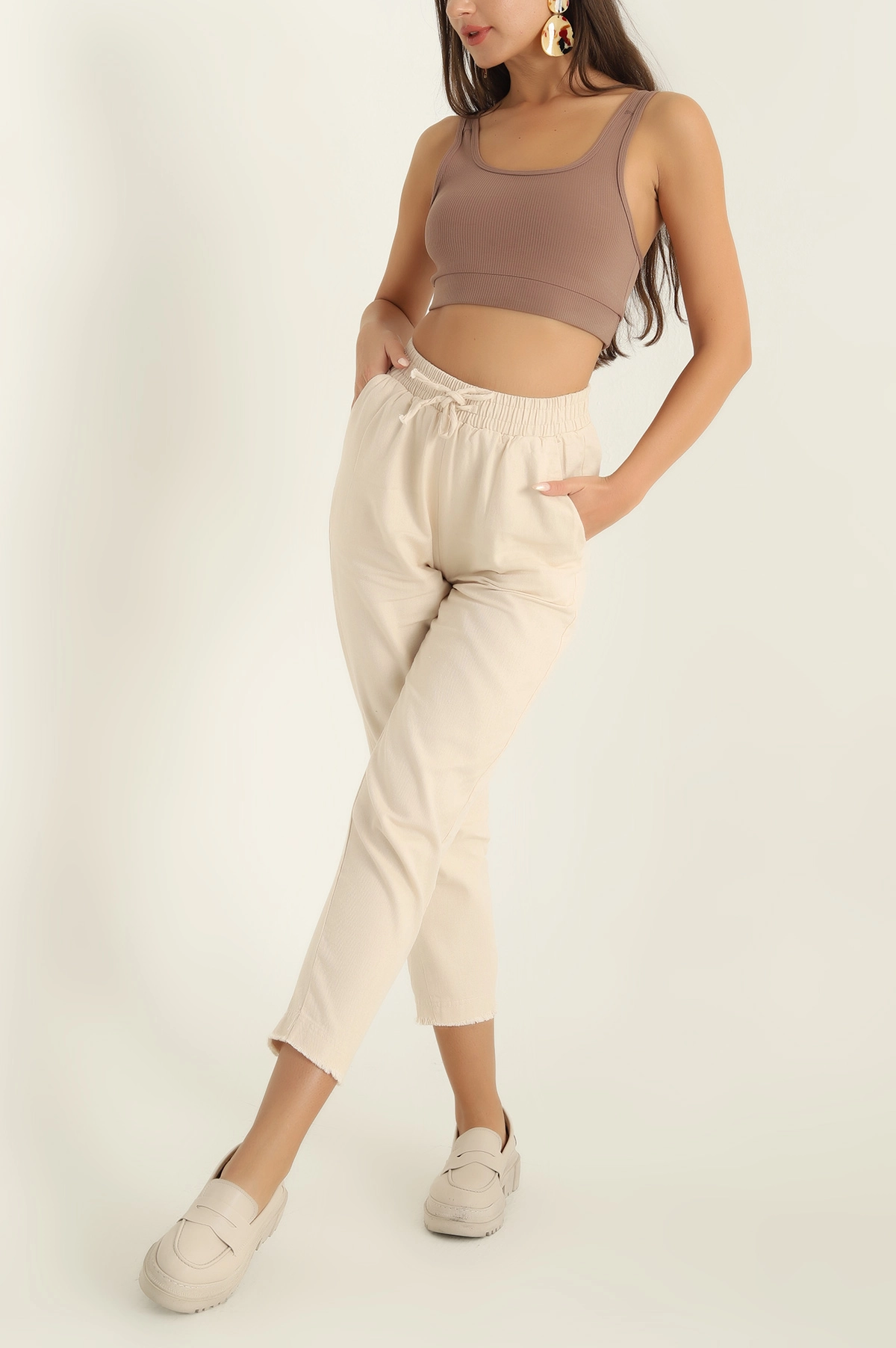 Taş Beli lastikli Gabardin Bayan Pantolon 297346