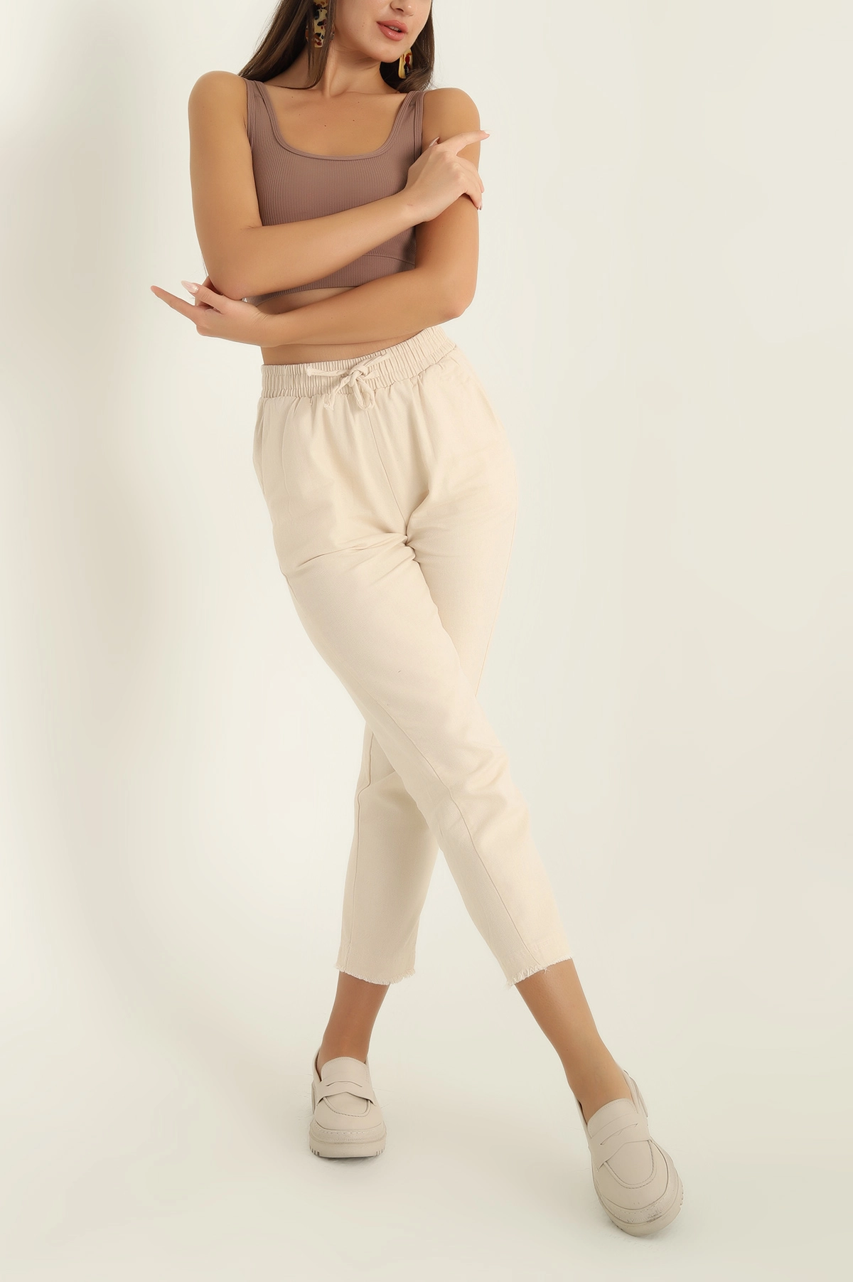 Taş Beli lastikli Gabardin Bayan Pantolon 297346