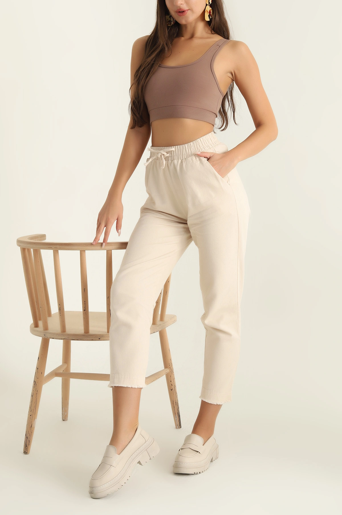 Taş Beli lastikli Gabardin Bayan Pantolon 297346