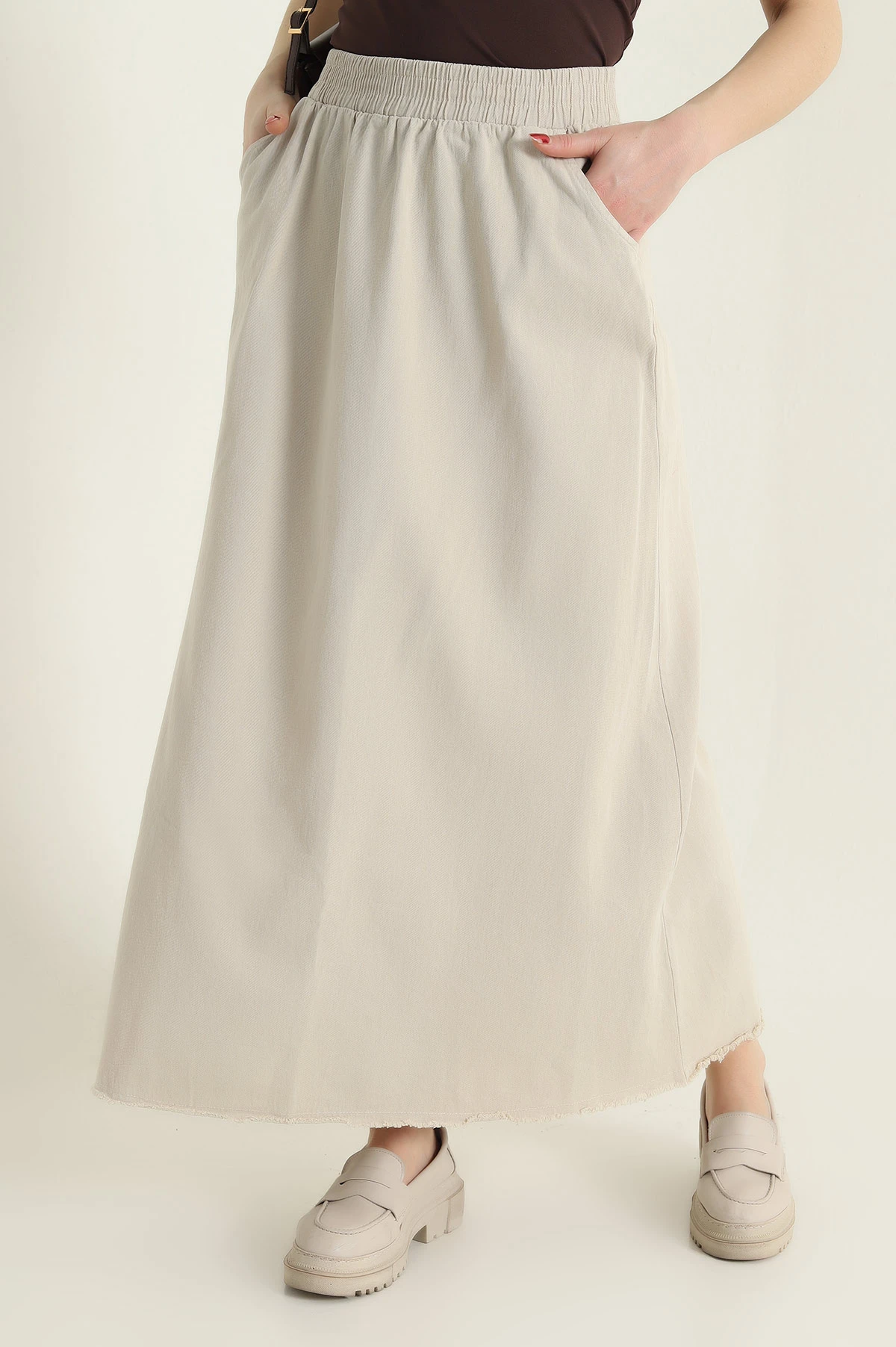Taş Beli Lastikli Gabardin Kadın Etek 428739